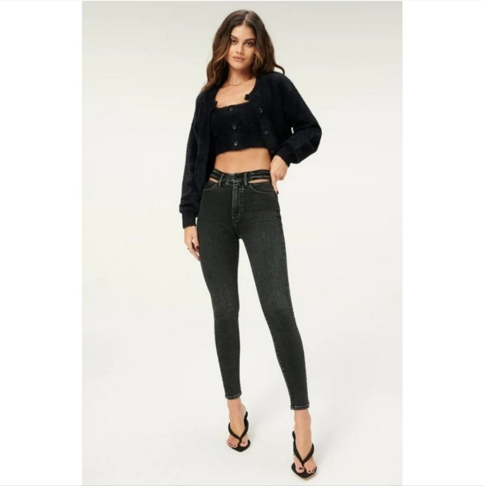 Good American Jeans womens 2/26 Black Good Waist Slit waistband skinny jeans - Picture 2 of 10